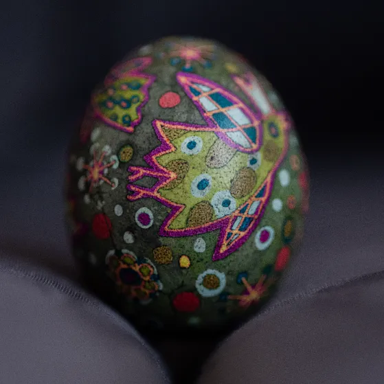 Image of Untitled by Dzvinka Zagayska, size: 25*25, made of dye, wax, chicken egg, Pysanky medium, from Lviv, part of the 2024 series, priced at $5500