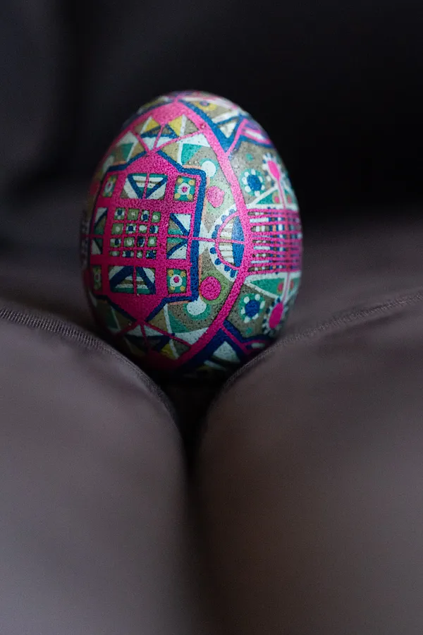 Image of Untitled by Dzvinka Zagayska, size: 25*25, made of dye, wax, chicken egg, Pysanky medium, from Lviv, part of the 2024 series, priced at $5500