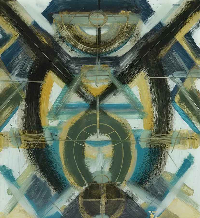 Image of Symmetry by Dzvinka Zagayska, size: 70/60, made of glass/ink/oil, Glass painting medium, part of the Symmetry series